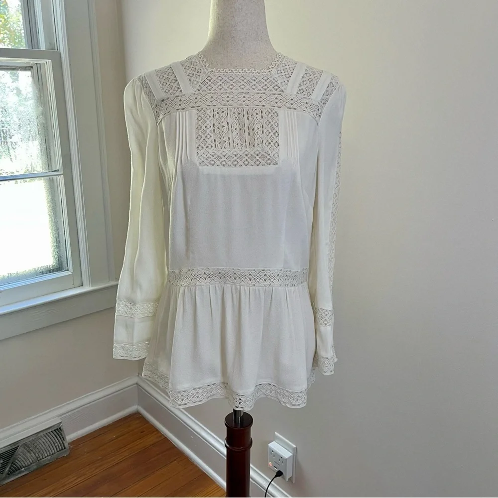 J. Crew Point Sure Cream Lace Top 100% Cotton Size 2